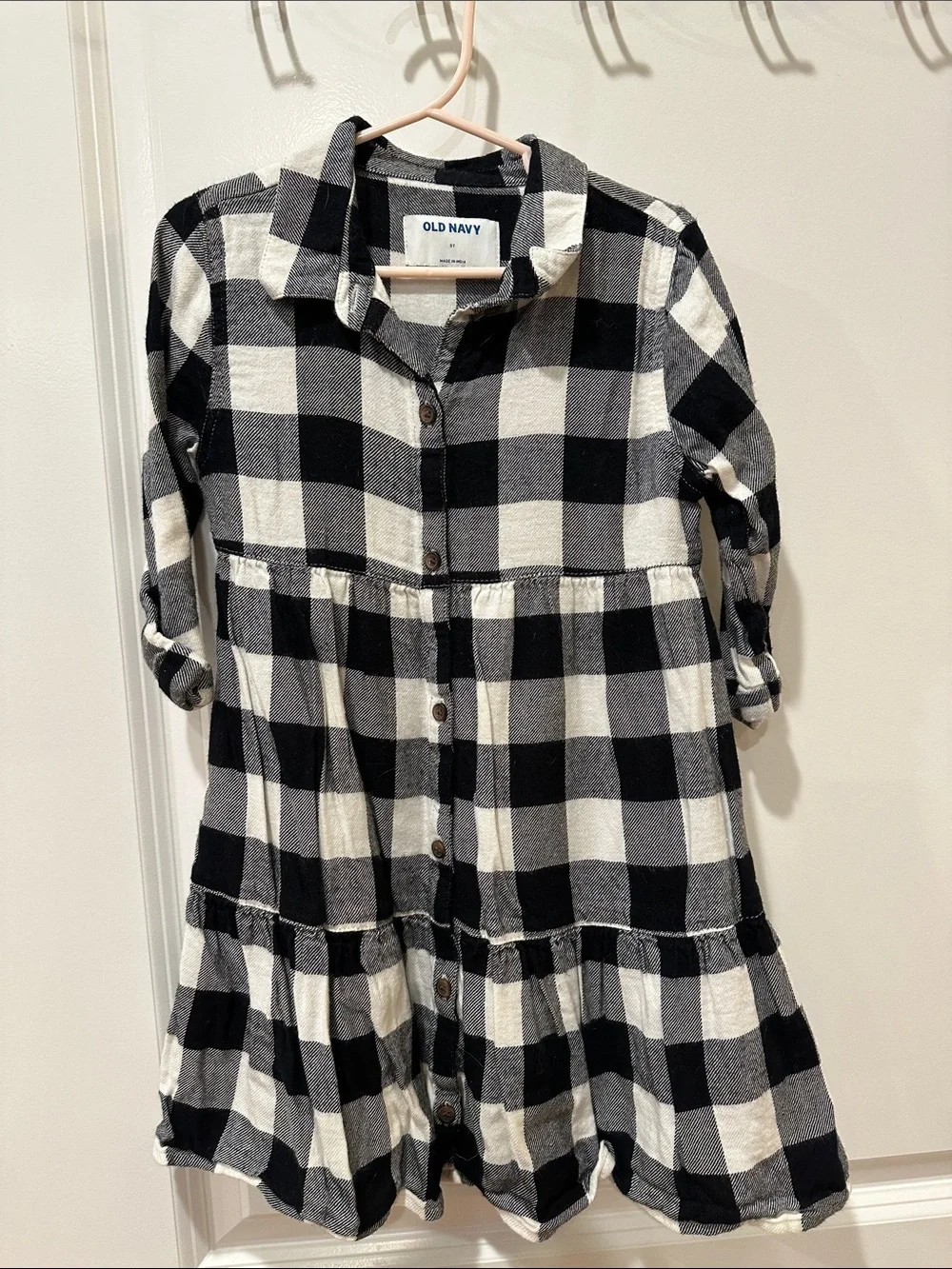 5T only Old Navy Black & White Plaid Tiered Shirt Dress for Girls